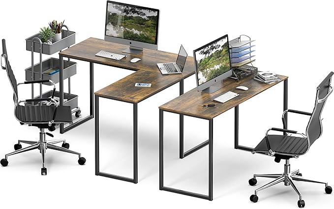 SHW Mission 48 x 48 Inches L-Shape Home Office Computer Desk Rustic Brown