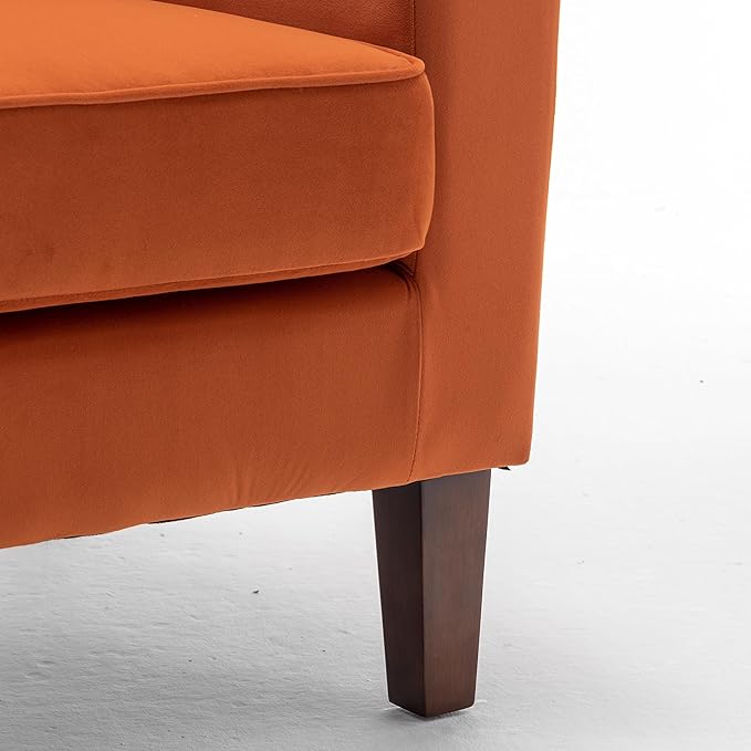 Contemporary Accent Arm Chair with Birch Wood Frame and Velvet Upholstery Armchair for Office and Living Room Decor Removable Cushions Orange
