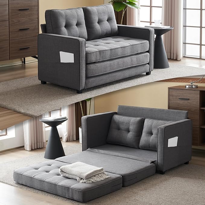 VINGLUpgraded Loveseat Sleeper 53.5W 83L Convertible Sofa Bed Couch Futon Couches for Living Room Twin Folding Couch Bed for Small Spaces Foldable Floor Gaming Sofa Bed for Basement Dark Grey