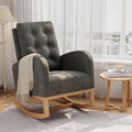 GarveeHome Nursery Rocking Chair Linen Fabric Upholstery Sturdy Wooden Legs &amp High Backrest Comfortable Glider Rocking Chair for Living Room or Bedroom Dark Grey