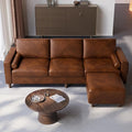 Vesgantti 100 L Shaped PU Faux Leather Sofa with Movable Ottoman 3 Seater Leather Sectional Couch with Side Pocket Comfy Modern Modular Couch for Living Room Apartment Cocoa