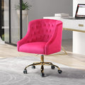 Velvet Home Office Chair with Gold Base Comfortable Modern Cute Desk Chair Adjustable Swivel Task Chair for Living Room Bedroom Vanity Study Fushia