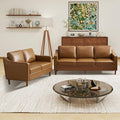 Kingfun Living Room Furniture Sets 3 Seater Couch and Loveseat Mid Century Modern Sofa Set Faux Leather Couch with Solid Wood Frame for Living Room &amp Bedroom Brown