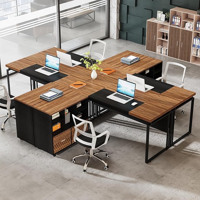Tribesigns 63 Computer Desk Home Office Desk Writing Table for Workstation Modern Executive Desk with Sturdy Legs (Only Table) (Walnut &amp Black)