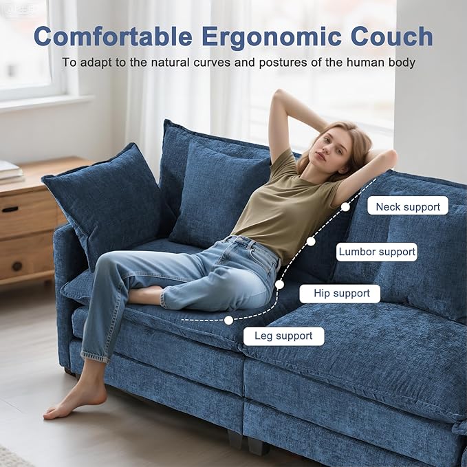 77 Loveseat Sofa Couch｜Small Cloud 2-Seater Sectional Sofa with 29.1 Deep Seat｜FSC Certified Solid Wood &amp Metal Frame｜Easy Assembly &amp 1YR Guarantee｜for Apartment Living Room Bedroom｜Blue