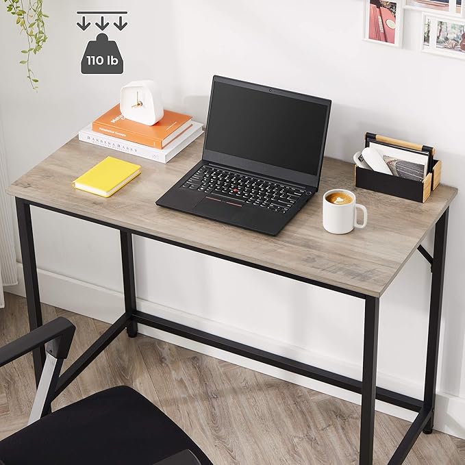 VASAGLE Computer Desk Office Work Desk 39.4 x 19.7 x 29.9 Inches for Study Bedroom Home Office Living Room Heather Greige and Ink Black ULWD041B02