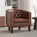 BELLEZE Accent Barrel Arm Chair Modern Comfy Upholstered Tufted Club Chair with Sturdy Legs and Linen Fabric for Bedroom Living Room - Caramel