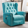MEETWARM Power Swivel Rocking Glider Recliner Chair with Heat and Vibration Electric Rocker Nursery Reclining Chair Wingback Tufted Upholstered Recliner with Type-C &amp USB Ports for Living Room(T