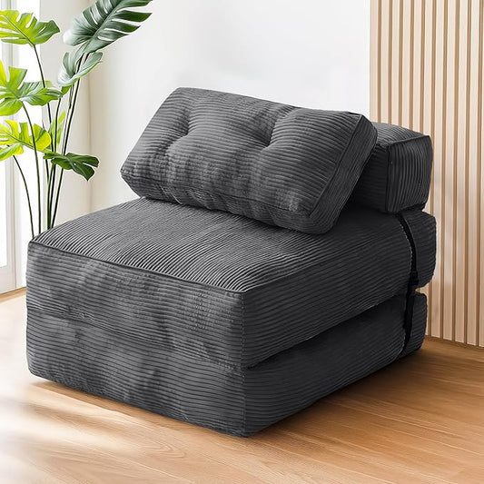 tantohom Folding Sofa Bed Convertible Sleeper Chair with Pillow Foldable Mattress with Back SupportSpace-Saving Sofa for Living RoomBedroom (Dark Gray)