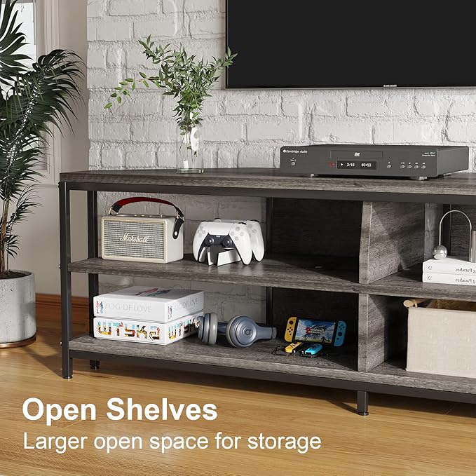 MUTUN Corner TV Stand with Power Outlet Corner TV Stand for 32 43 50 55 60 Inch TV Corner Entertainment Center Industrial TV Console Table for Living Room Bedroom 55 Inch Grey Oak