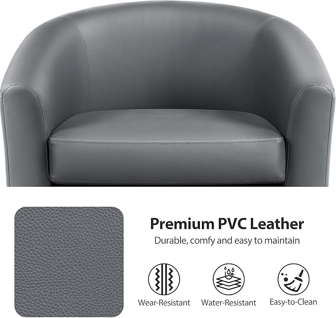 Yaheetech Barrel Chairs Faux Leather Chairs Modern Leather Club Chairs Comfy Gray Accent Chairs with Sturdy Wood Legs for Living Room/Bedroom/Reading Room/Waiting Room Gray Set of 2