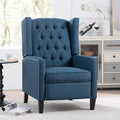 Wing Back Recliner Chair for Living Room Push Back Reclining Chairs Club Accent Chair Lounge Armchair Comfy Fabric Arm Chair with Rivet Decoration Tufted Back Solid Wood Legs Blue
