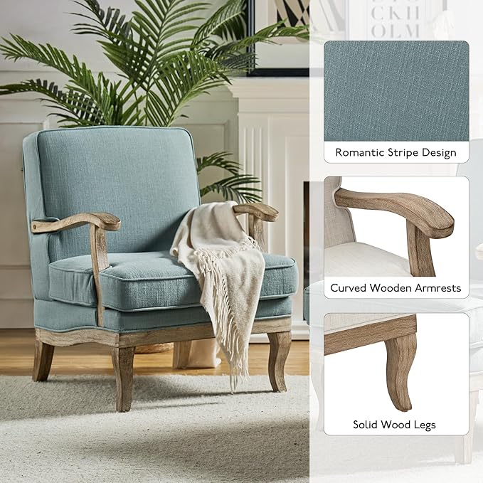 HULALA HOME Mid-Century Modern Accent Chairs Set of 2 Upholstered Lounge Arm Chair with Solid Wood Legs and Armrest Removable Cushion Comfy Reading Armchair for Living Room Bedroom Balcony Blue