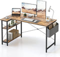 CubiCubi L Shaped Desk 55 Computer Table with Reversible Storage Shelves Home Office Corner Study Writing Gaming Rustic Brown
