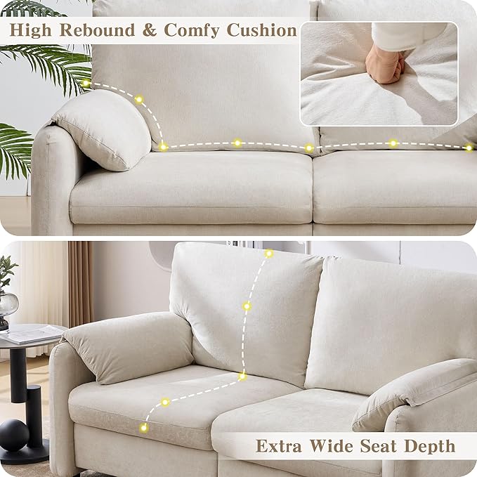 Modern Loveseat Sofa Couch for Living RoomChenille Recliner Spring Cushions Solid Wood Framewith Down Filled&ampDeep Seatfor Bedroom Apartment Office（(70.26inch Beige)