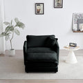 Black Chenille Accent Chair with Ottoman Comfy Armchair Reading Chair for Living Room Bedroom Modern Home Office Seating