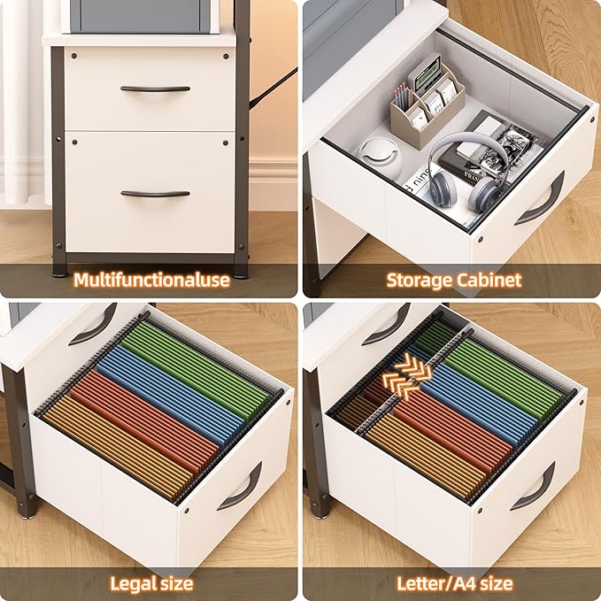 YOUNGAR Office Desk L Shape with File Drawers&ampPower Outlet 69.3 Inch Reversible L Shaped Computer DesksCorner L Shape or Long Desk Set up Monitor Stand &ampStorage ShelvesLED Lights&ampCPU S