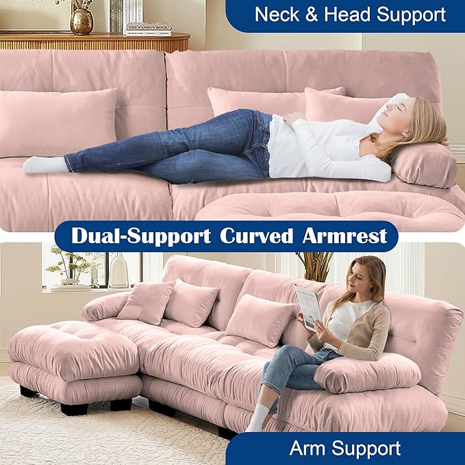 Oversized Cloud Couch Fluffy Sectional Couch for Living Room L Shaped Sofa with Movable Ottoman Chenille Pink