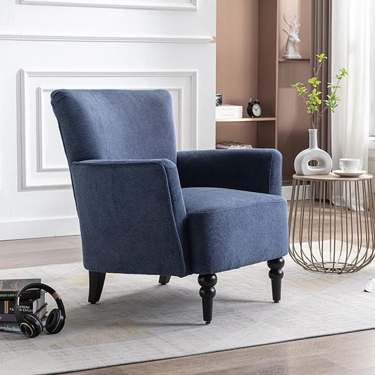 Armchair Modern Accent Sofa Chair with Linen SurfaceLeisure Chair with Solide Wood feet for Living Room Bedroom StudioBlue