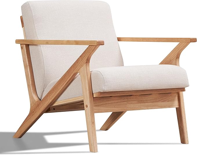 Zola Mid Century Modern Lounge Chair (Oak/Beige)