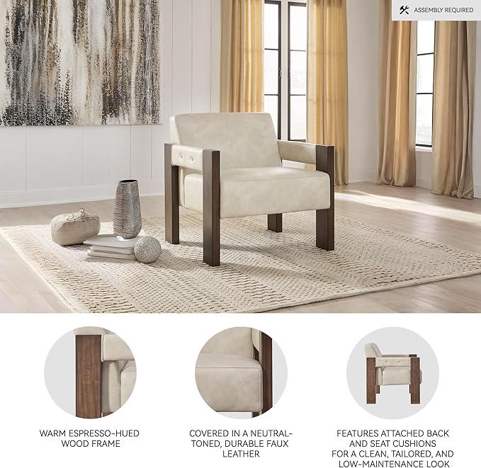 Signature Design by Ashley Adlanlock Contemporary Faux Leather Upholstered Accent Chair Beige &amp Dark Brown