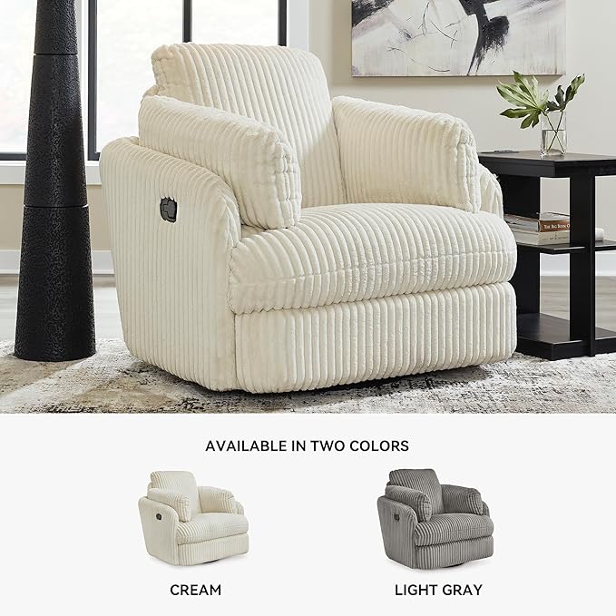 Signature Design by Ashley Tie-Breaker Casual Swivel Glider Recliner with Hidden Storage White