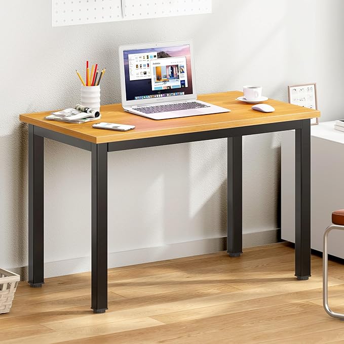 DlandHome Small Computer Desk Home Office Table Writing Desk Study Table Gaming Desk Workstation (31.5 inch Wood Teak)