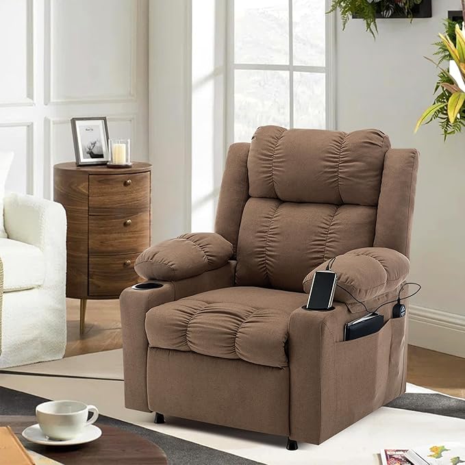 Brown Power Recliner Chair for Adults Single Sofa Recliner with Massage and Heat for Living Room Bedroom Upholstered Accent Reclining Armchair Blue