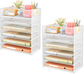 Subekyu 6-Tier Desk Paper Organizer Desktop File Letter Tray with Handle Document Sorter and Accessories Holder for Office Home and School Workspace Organizers White - 2 Pack