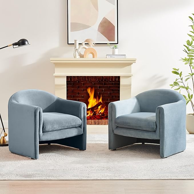 VANOMi 31.2 Accent Chair Modern Upholstered Living Room Chairs Comfy Single Sofa Chair for Bedroom Office Waiting Room Set of 2 (Denim Blue Velvet)