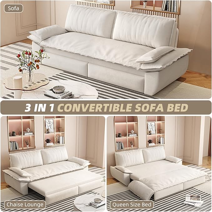 Cilee 73.2 Folding Sofa Bed 3-in-1 Convertible Loveseat Sleeper Sofa Pull Out Futon Sofa Bed Comfy Floor Couch with Storage Pocket &amp 2 Pillows Love Seats Furniture for Living Room Velvet Ge