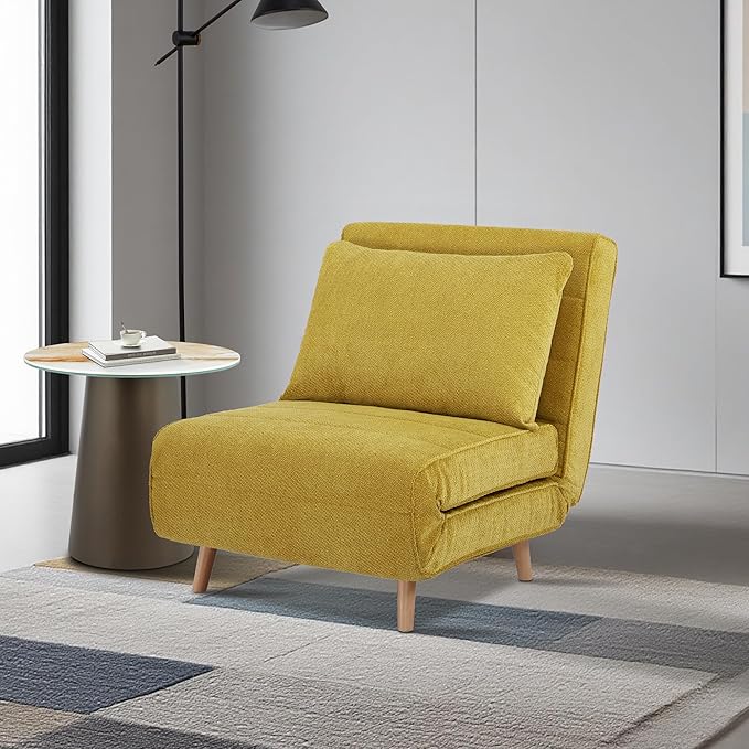 31 Convertible Sleeper Chair 3-in-1 Foldable Chair Bed with Pillow 3-Position Adjustable Backrest Single Sofa Bed for Apartment Office Mustard Yellow