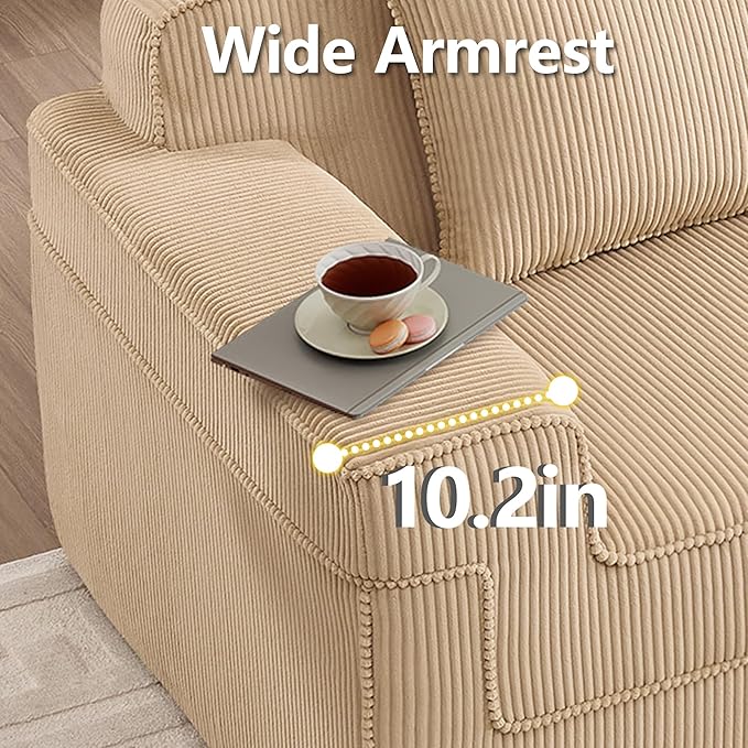 4 Seater L Shape Sectional Boneless Sofa117.3 Cloud Sectional Couch with Deep Seat No Assembly Required Throw Pillows and 1 Movable Ottoman Corduroy Fabric Camel