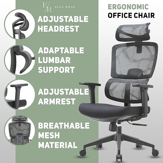 Premium Mesh Executive Home Office Desk Chair with Ergonomic Lumbar Black