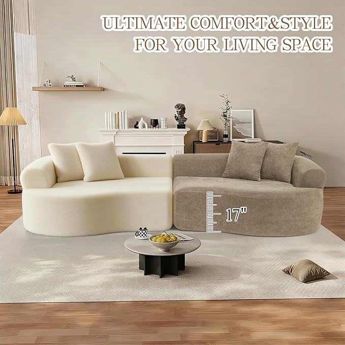 112'' Modern Curved Sectional Sofa Oversized Boneless Cloud Couch Luxury Plush Chenille Sofa 4-Seater Extra Deep No Assembly for Living Room Bedroom Apartment Light Brown