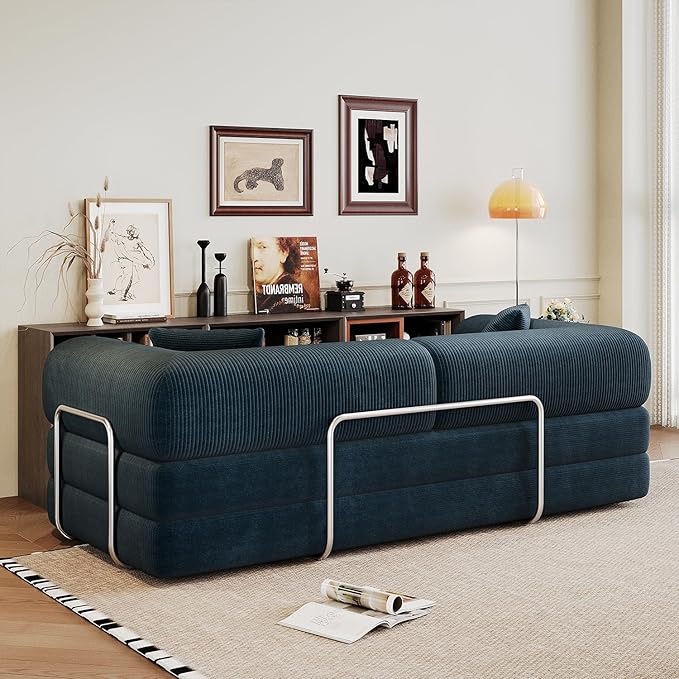 78.8'' Convertible Sofa Bed Boneless Couch in a Box Modular Corduroy Comfy Foldable Sleeper Compression Sofa Loveseat Couches for Living Room (Blue 78.8 inch)