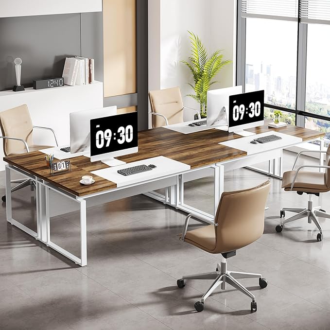 Tribesigns 63 Computer Desk Home Office Desk Writing Table for Workstation Modern Executive Desk with Sturdy Legs (Only Table) (Oak Karo &amp White)