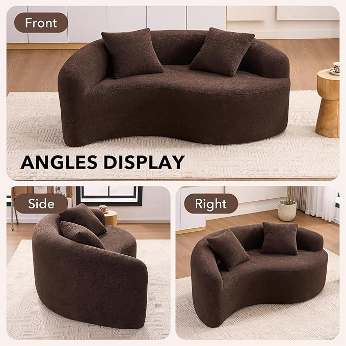 67 Modular Sectional Loveseat Sofa Chenille Upholstered Cloud Couch with S-Shaped Cushion Boneless Couch Sleeper Deep Seat Sofa with Throw Pillows for Living Room (Brown) | Chenille Comfortable