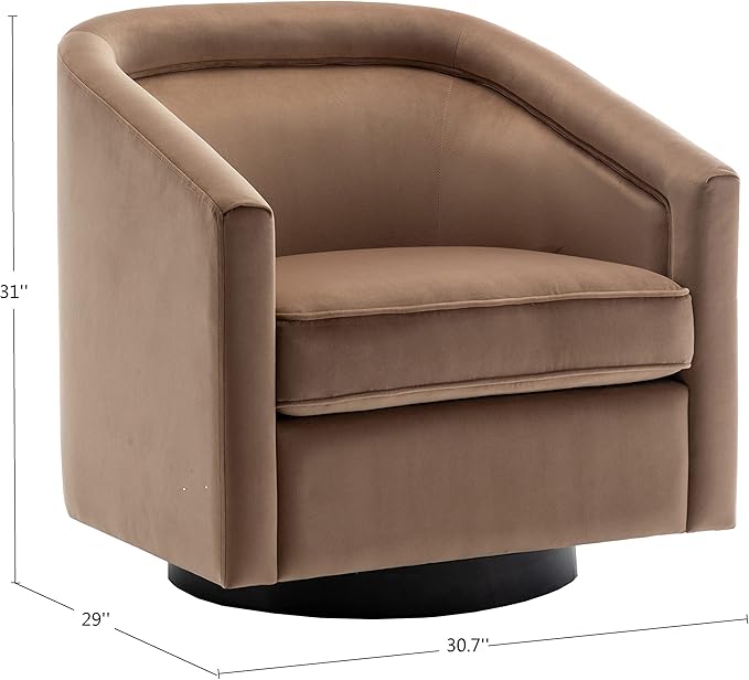Wovenbyrd Classic Mid-Century 360-degree Swivel Barrel Accent Chair Light Brown Velvet