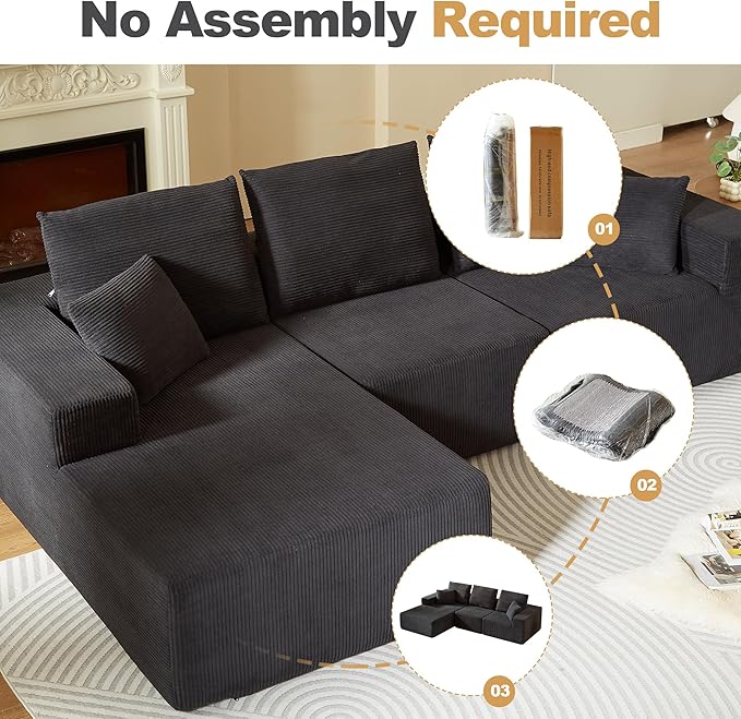 109.4 Oversized Modular Sectional Sofa with Chaise Convertible L Shaped Cloud Couch with Deep Seat 35D Full Foam Compressed Boneless Couches for Living Room Bedroom Office No Assembly Required
