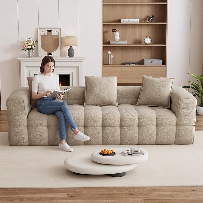 91.3 Boneless CouchComfy Cloud Sectional Sofa with Deep SeatModern Upholstered Chenille Love Seat Sofa Oversized Couches for Living Room No Assembly Required Tufted Sofas Light Brown