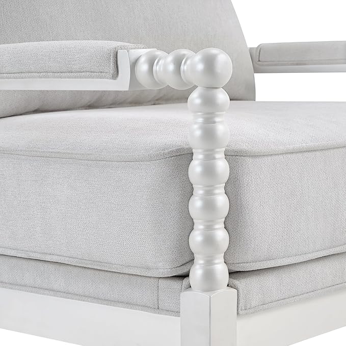 Morden Fort Linen Fabric Spindle Accent Chair with Wood Frame French Style Accent Chairs with Padded Spring Seat and Armrest Pads Brushed Base for Living Room Bedroom Farmhouse Office Balcony