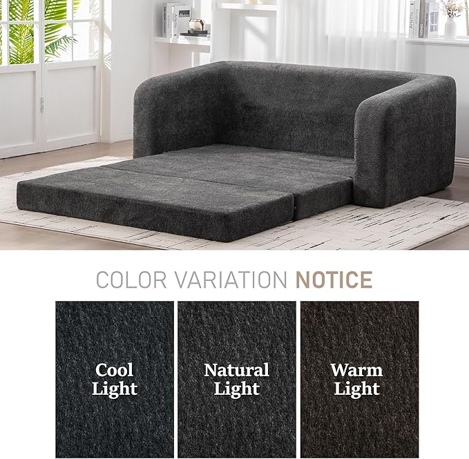 Grey Cloud Loveseat Sofa - 71 Convertible Folding Sofa Bed Chenille Boneless Floor Lounge Couch with Armrest &amp Backrest Pillows No Assembly Pull Out Sleeper for Bedroom Living Room (Grey 71 W