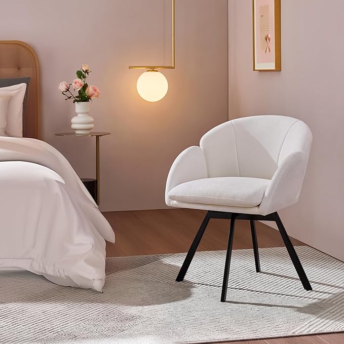 Yaheetech Swivel Accent Chair Flower Chenille Armchair Vanity Chair Side Chair with 360-Degree Swivel Base and Seat Cushion for Living Room/Bedroom/Home Office/Makeup White Set of 2
