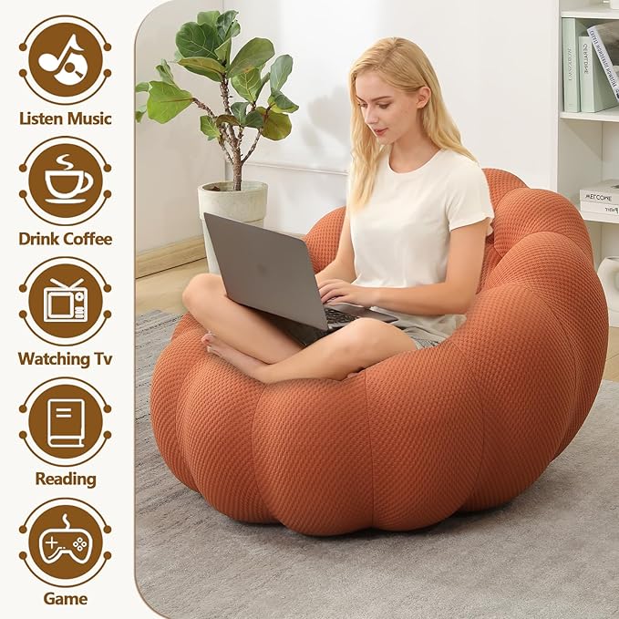 Bean Bag Chairs for Adults/Teens Reading Corner Chair Orange Beanbag Chair for Bedroom Living Room Small Comfy Chairs for Living Room Small Space No Assembly Required (Orange)