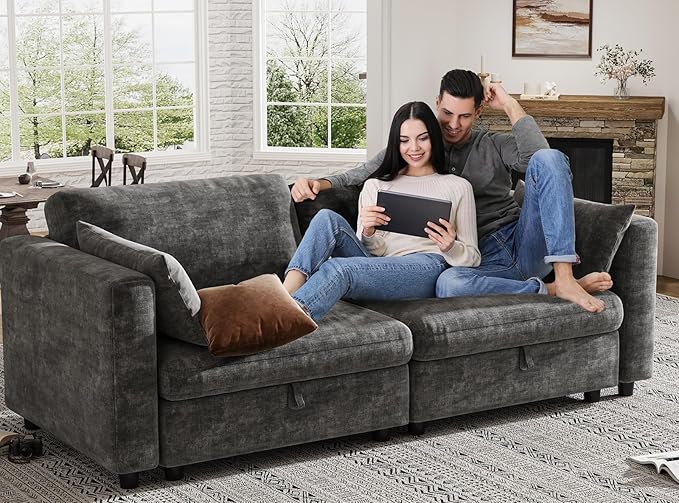 KKL Modular Sectional Sofa Couches for Living Room Loveseat Sofa Couch with Adjustable Backrest 2 Seater Sofa Couch with Comfy Cushion Chenille Grey