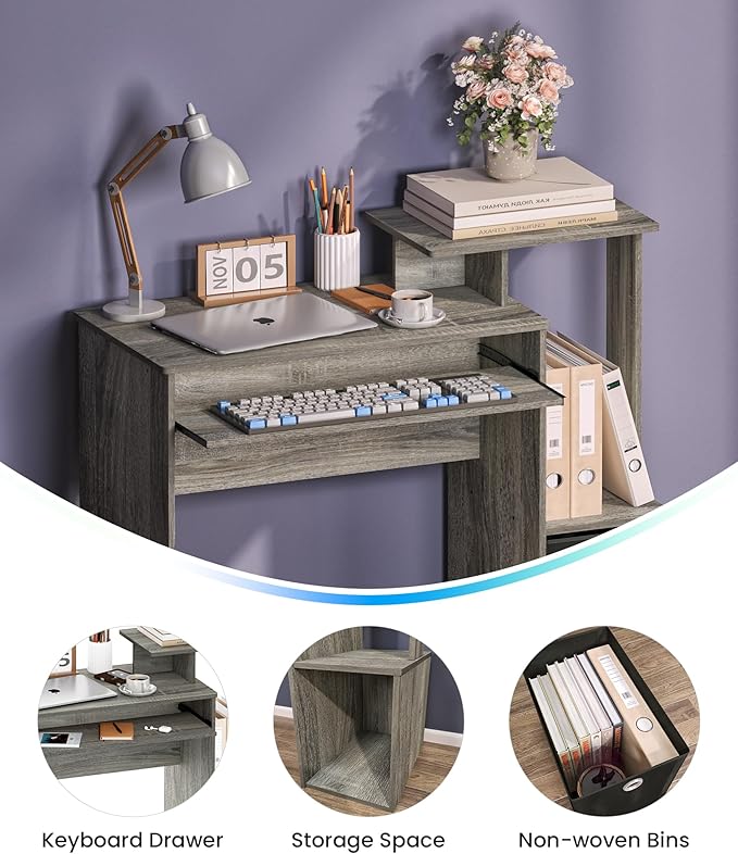 Working Desk with Keyboard Drawer Small Study Desk for Bedroom Home Workstation for Writing Working Studying