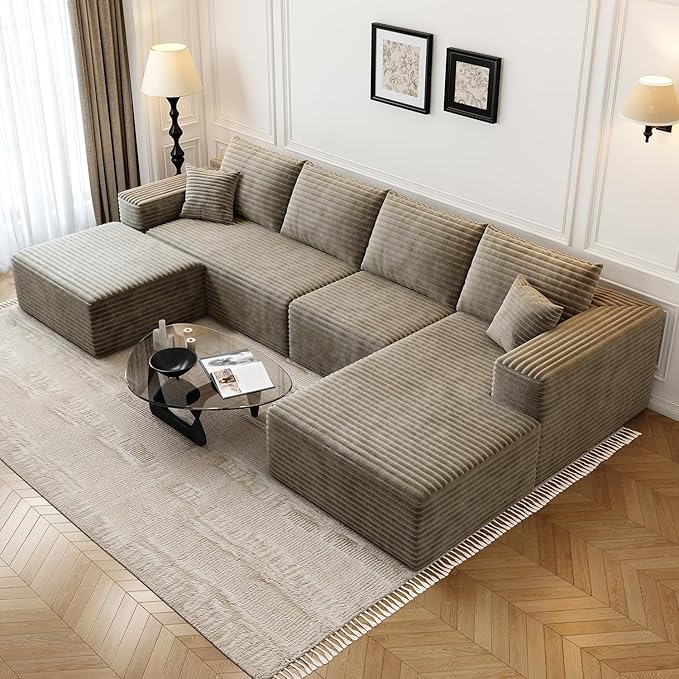 135.4 Cloud Modular Sectional Sofa with 1 OttomanModern Minimalist Upholstered Couches Comfort U Shaped Sofa for Living RoomDeep Seat Corner CouchNo Assembly Required (CamelRight Facing Chaise)