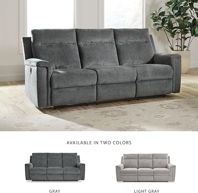 Signature Design by Ashley Barnsana Minimalist Power Reclining Sofa with USB Charging Ports Gray