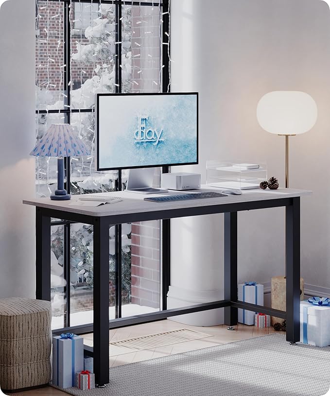 51 Home Office Desk Modern Computer Desk 51.2x23.6x29.5 inches PC Table with Thicken Frame Industrial Style Sturdy Metal Frame Furniture for Writing Gaming Grey Oak+Black